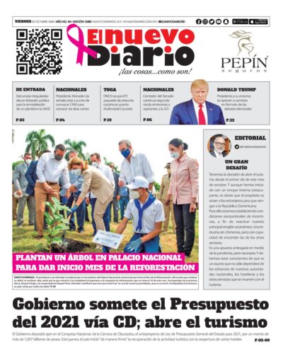 Portada Periódico El Nuevo Diario, Viernes 02 de Octubre, 2020