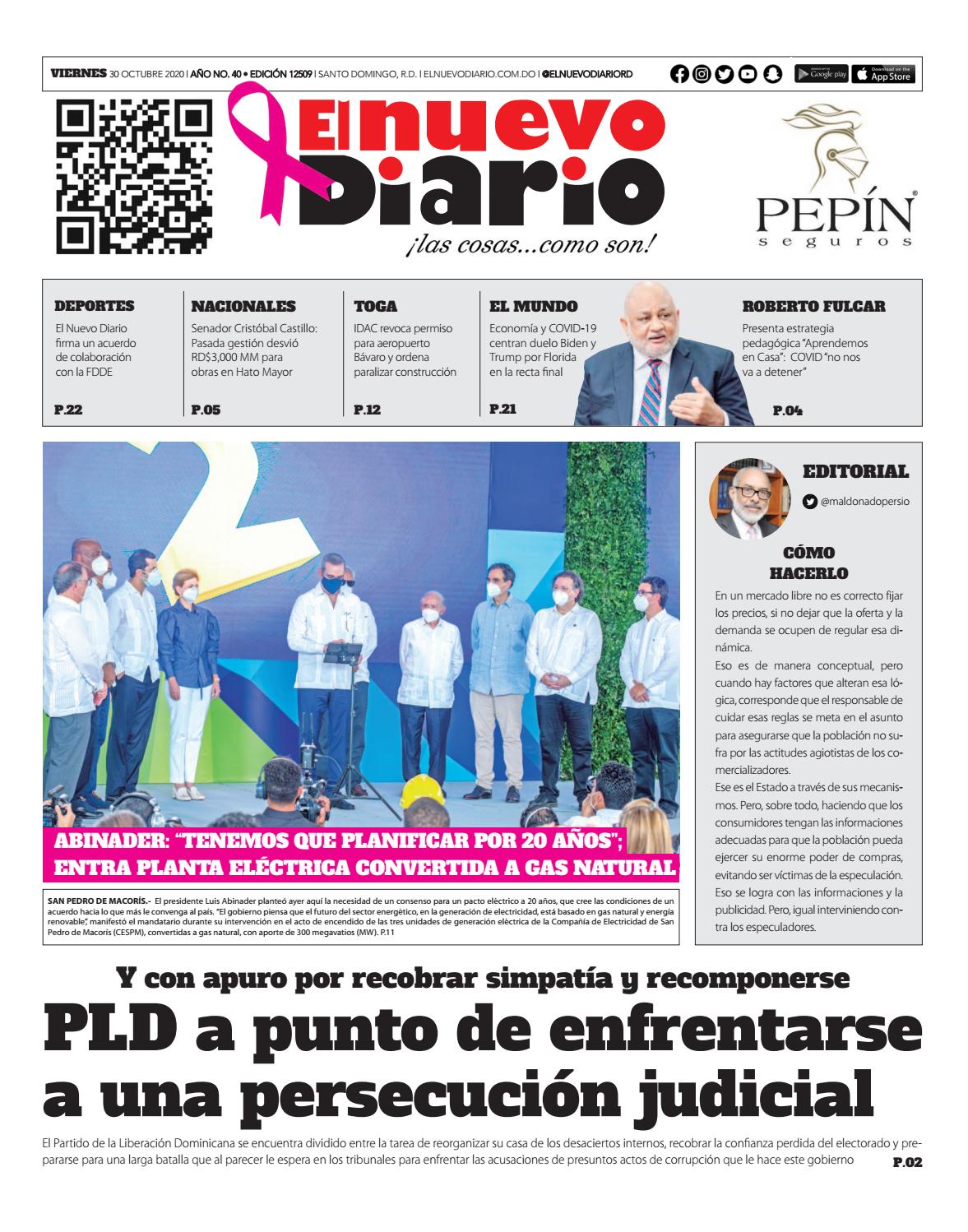 Portada Periódico El Nuevo Diario, Viernes 30 de Octubre, 2020