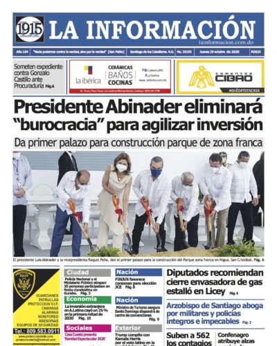 Portada Periódico La Información, Jueves 29 de Octubre, 2020