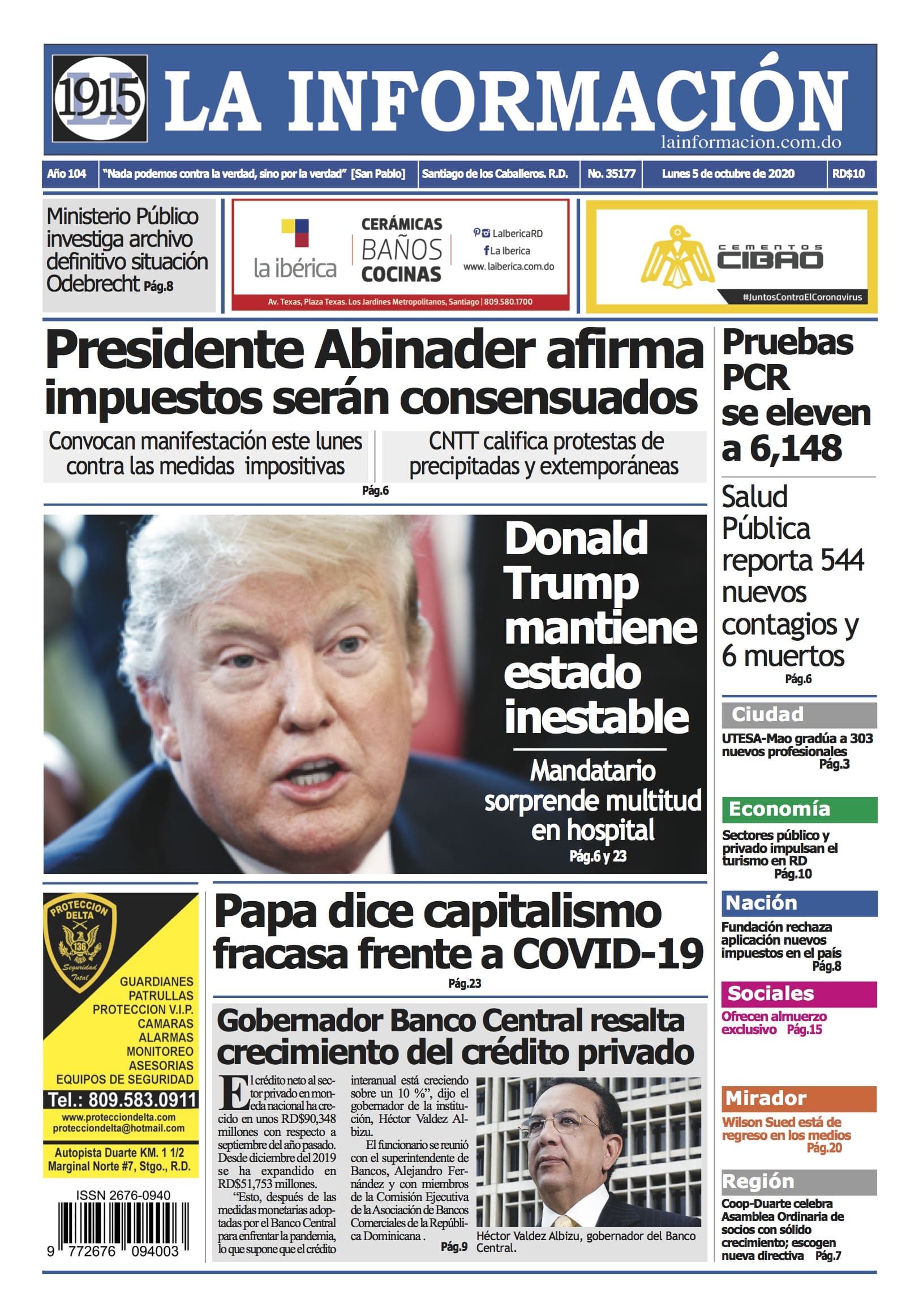 Portada Periódico La Información, Lunes 05 de Octubre, 2020