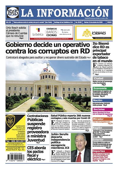Portada Periódico La Información, Martes 13 de Octubre, 2020