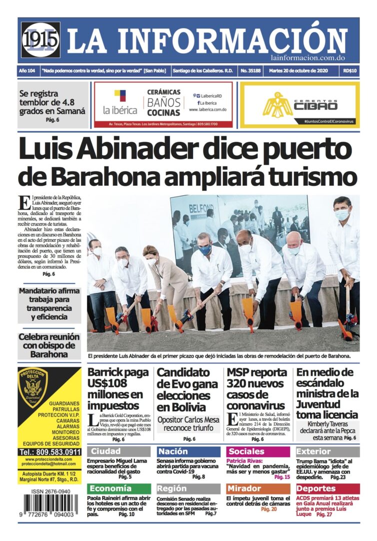 Portada Periódico La Información, Martes 20 de Octubre, 2020