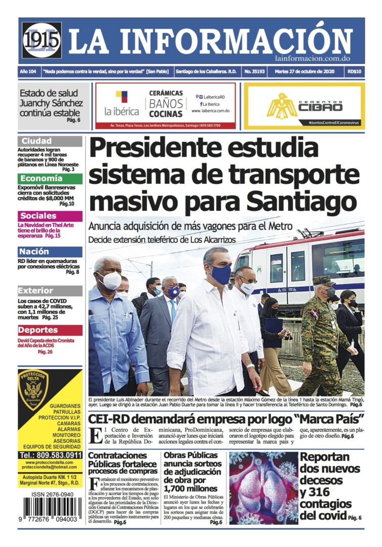 Portada Periódico La Información, Martes 27 de Octubre, 2020