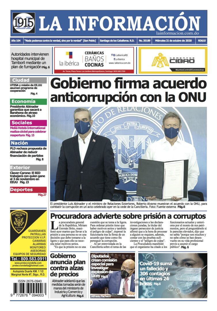 Portada Periódico La Información, Miércoles 21 de Octubre, 2020