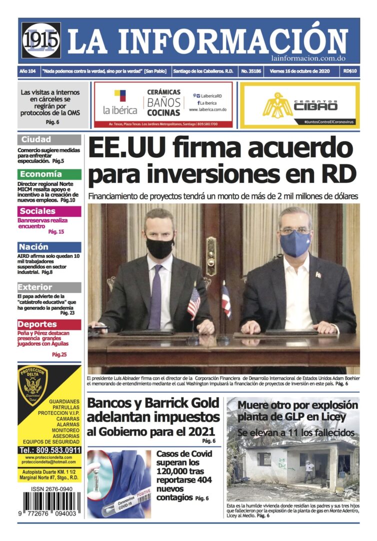 Portada Periódico La Información, Viernes 16 de Octubre, 2020