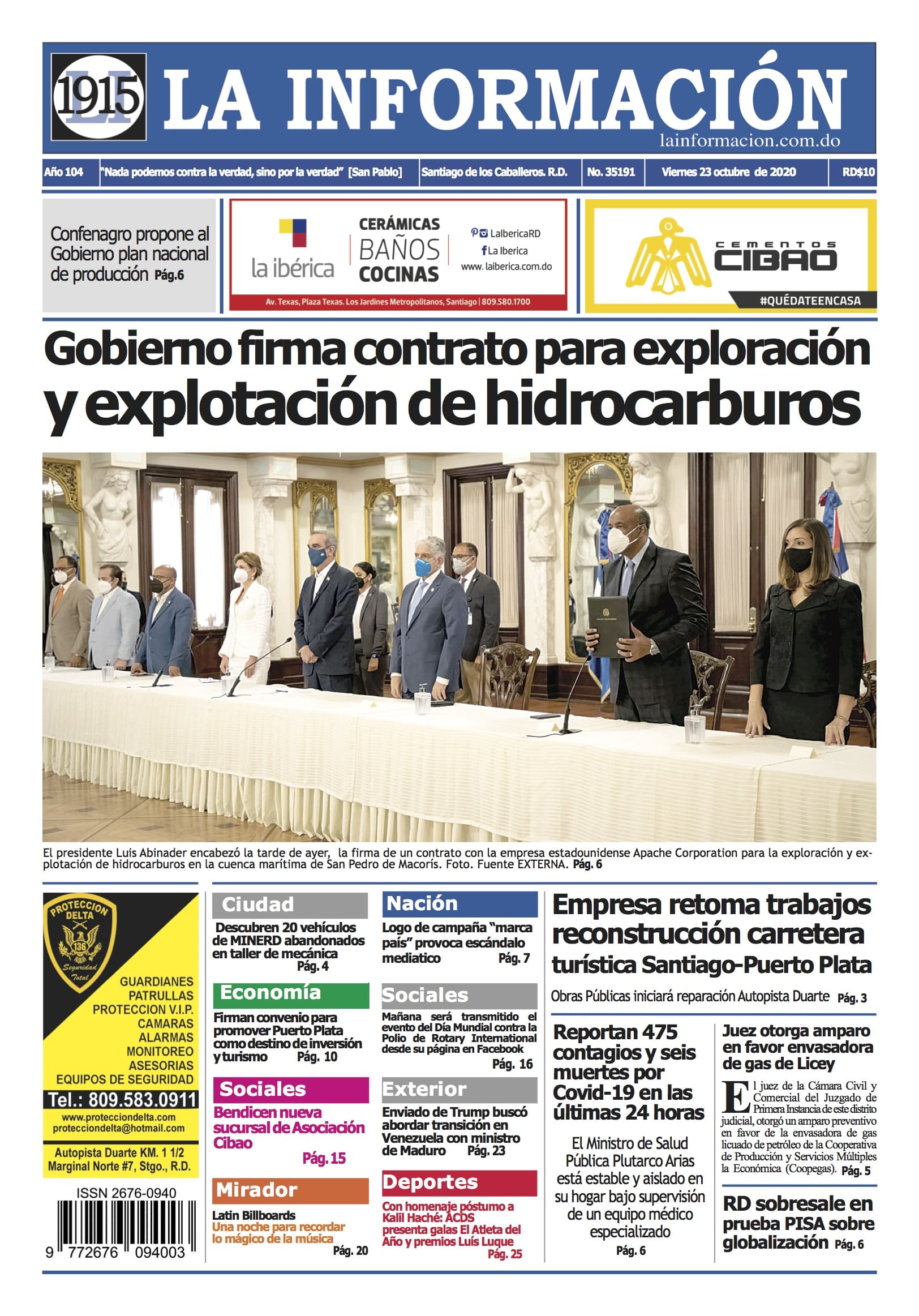 Portada Periódico La Información, Viernes 23 de Octubre, 2020
