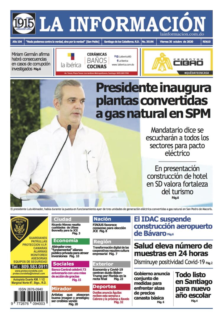 Portada Periódico La Información, Viernes 30 de Octubre, 2020