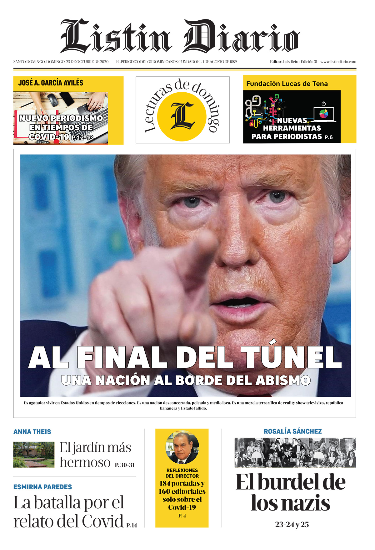 Portada Periódico Listín Diario, Domingo 25 de Octubre, 2020