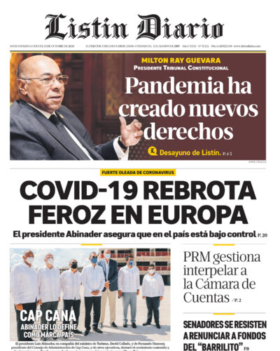 Portada Periódico Listín Diario, Jueves 15 de Octubre, 2020