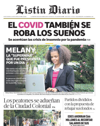 Portada Periódico Listín Diario, Lunes 19 de Octubre, 2020