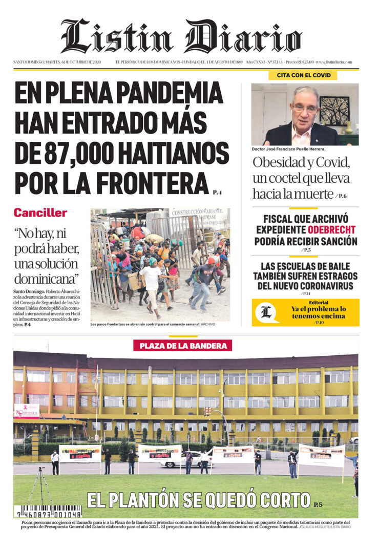 Portada Periódico Listín Diario, Martes 06 de Octubre, 2020