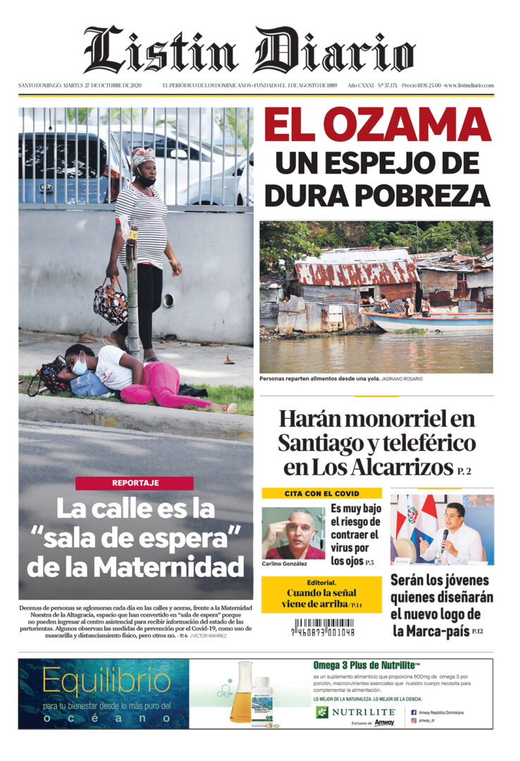 Portada Periódico Listín Diario, Martes 27 de Octubre, 2020