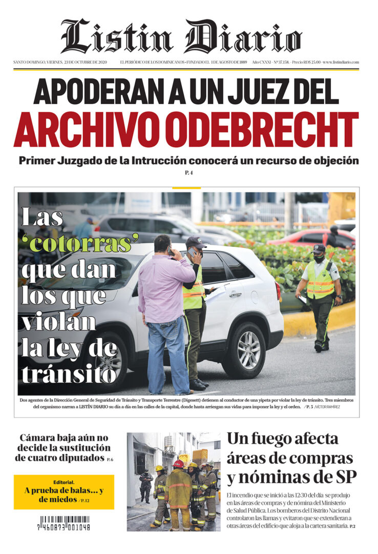 Portada Periódico Listín Diario, Viernes 23 de Octubre, 2020