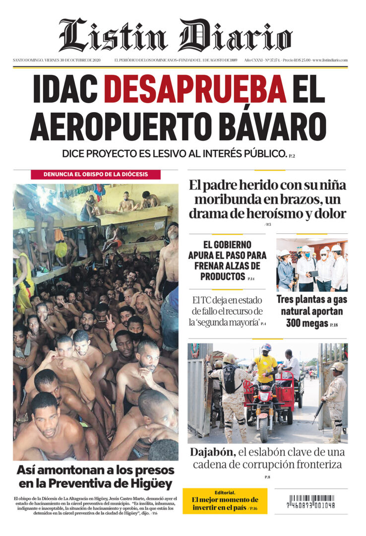 Portada Periódico Listín Diario, Viernes 30 de Octubre, 2020