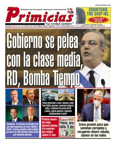 Portada Periódico Primicias, Lunes 05 de Octubre, 2020