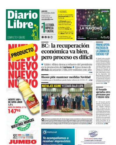 Portada Periódico Diario Libre, Jueves 12 de Noviembre, 2020