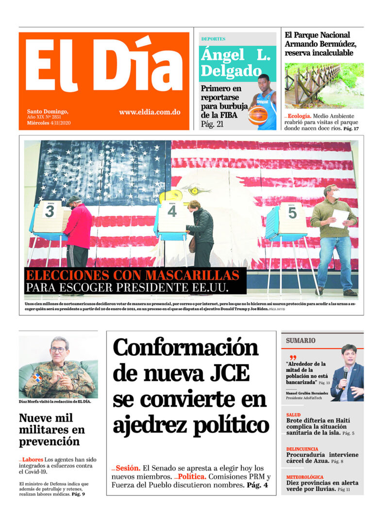 Portada Periódico El Día, Miércoles 04 de Noviembre, 2020