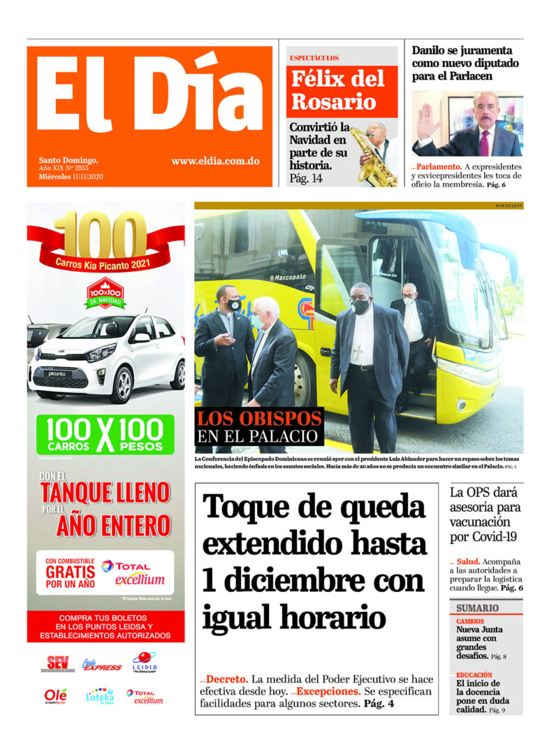 Portada Periódico El Día, Miércoles 11 de Noviembre, 2020