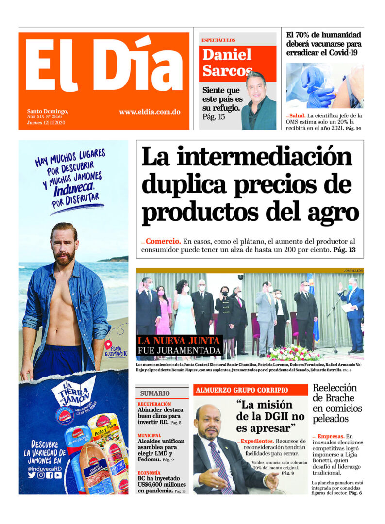 Portada Periódico El Día, Viernes 13 de Noviembre, 2020