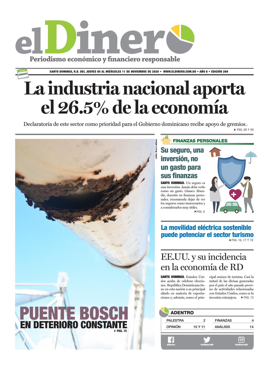 Portada Periódico El Dinero, Jueves 05 de Noviembre, 2020