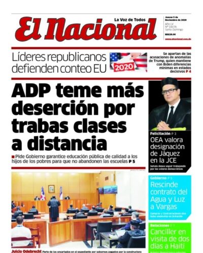 Portada Periódico El Nacional, Jueves 05 de Noviembre, 2020