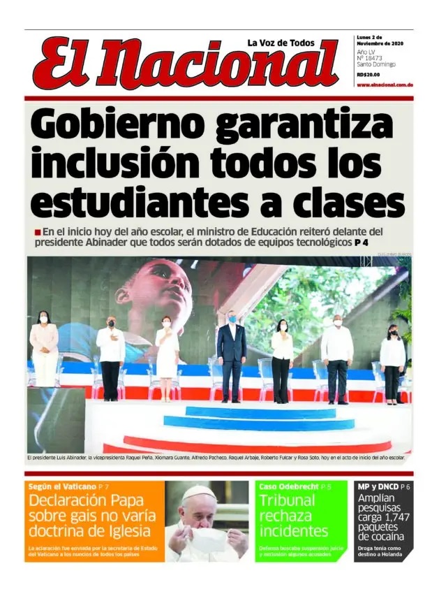 Portada Periódico El Nacional, Lunes 02 de Noviembre, 2020