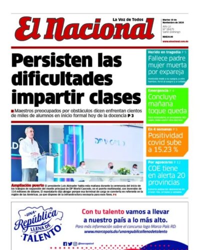 Portada Periódico El Nacional, Martes 10 de Noviembre, 2020