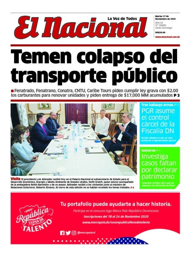 Portada Periódico El Nacional, Martes 17 de Noviembre, 2020