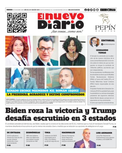 Portada Periódico El Nuevo Diario, Jueves 05 de Noviembre, 2020