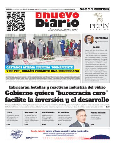 Portada Periódico El Nuevo Diario, Jueves 12 de Noviembre, 2020