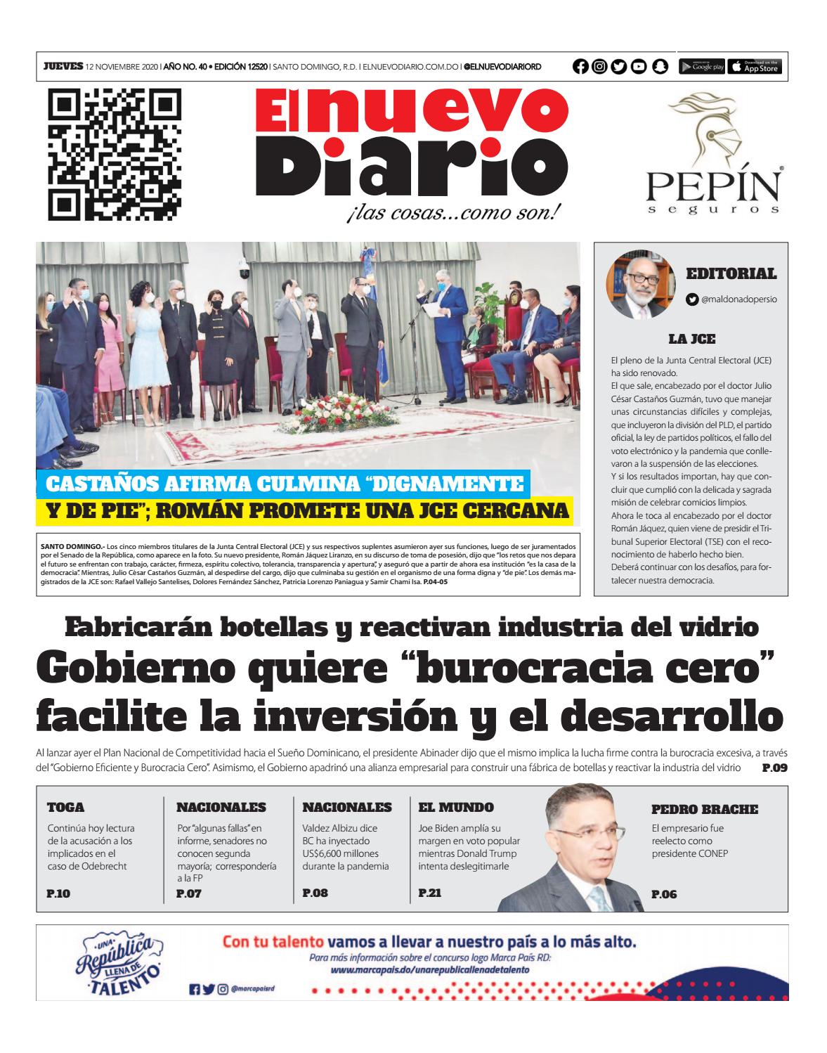 Portada Periódico El Nuevo Diario, Jueves 12 de Noviembre, 2020