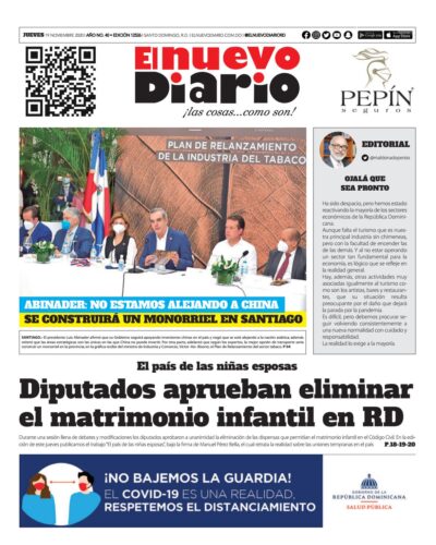 Portada Periódico El Nuevo Diario, Jueves 19 de Noviembre, 2020