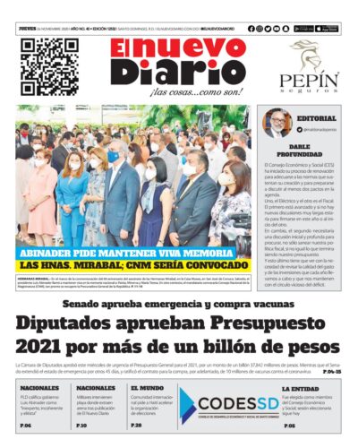 Portada Periódico El Nuevo Diario, Jueves 26 de Noviembre, 2020