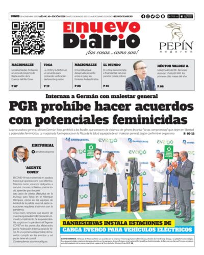 Portada Periódico El Nuevo Diario, Lunes 23 de Noviembre, 2020
