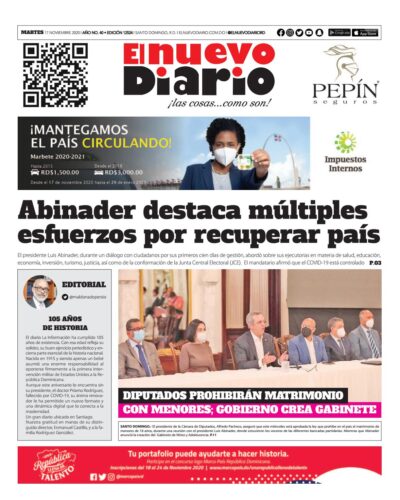Portada Periódico El Nuevo Diario, Martes 17 de Noviembre, 2020