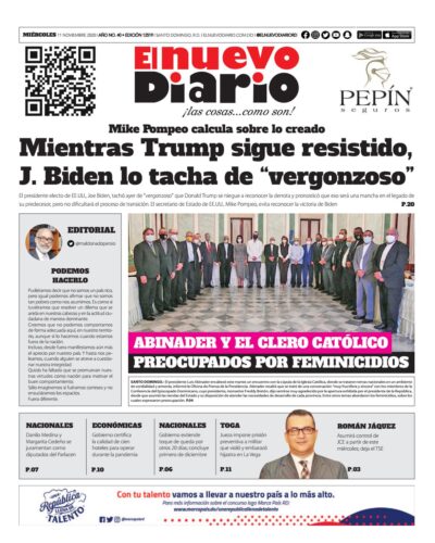 Portada Periódico El Nuevo Diario, Miércoles 11 de Noviembre, 2020