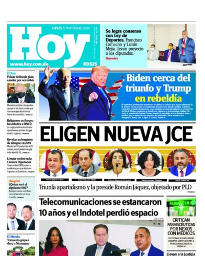 Portada Periódico Hoy, Jueves 05 de Noviembre, 2020