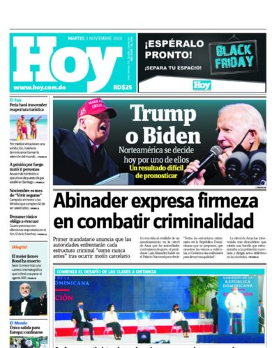 Portada Periódico Hoy, Martes 03 de Noviembre, 2020