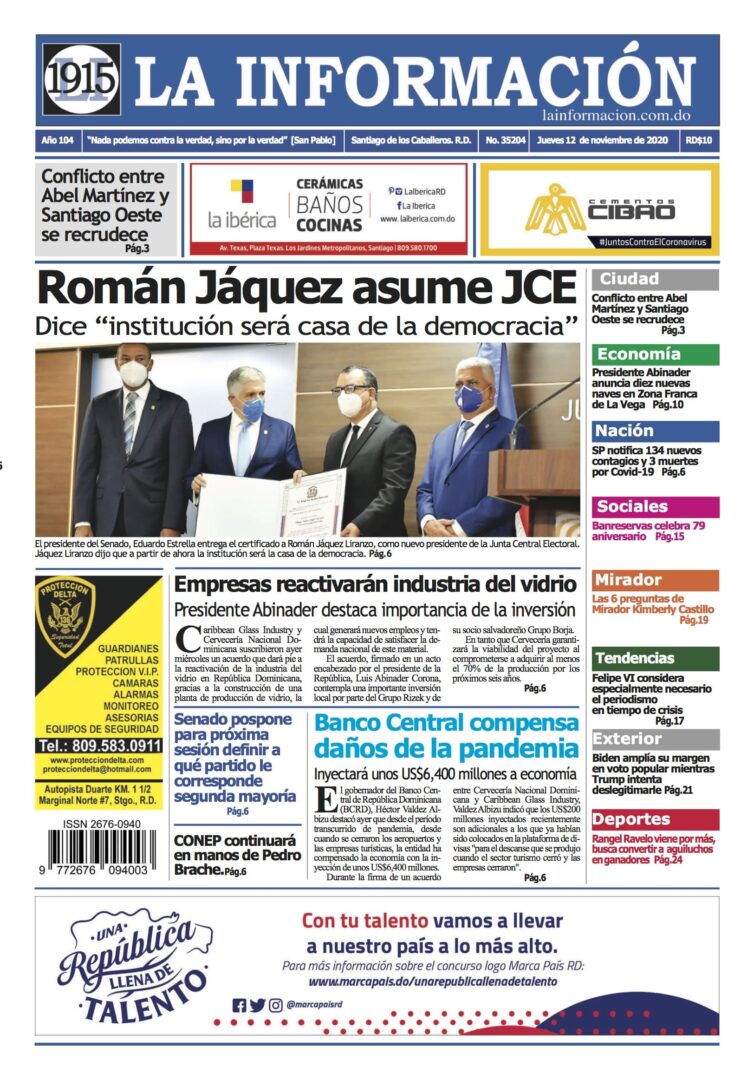 Portada Periódico La Información, Jueves 12 de Noviembre, 2020