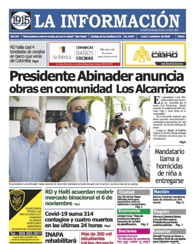 Portada Periódico La Información, Lunes 02 de Noviembre, 2020
