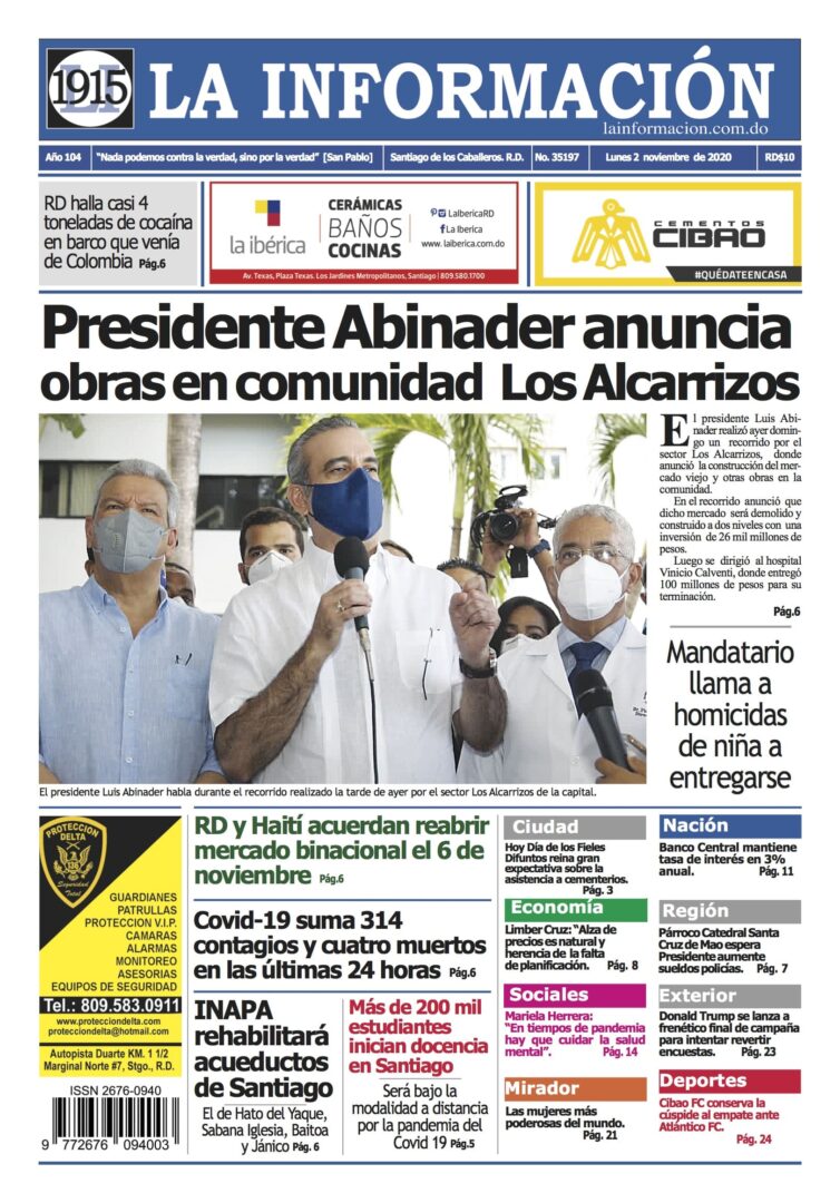 Portada Periódico La Información, Lunes 02 de Noviembre, 2020