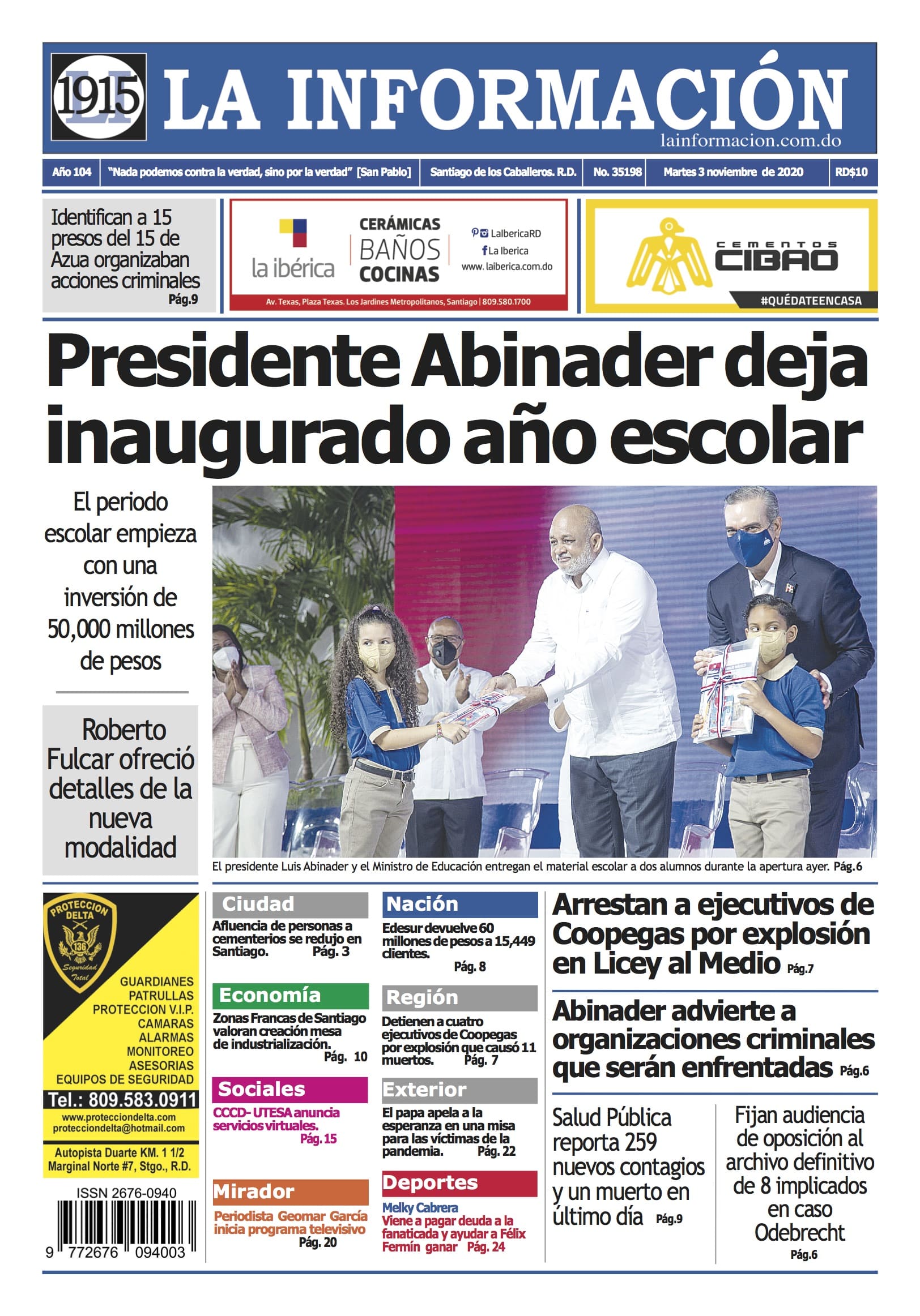 Portada Periódico La Información, Martes 03 de Noviembre, 2020