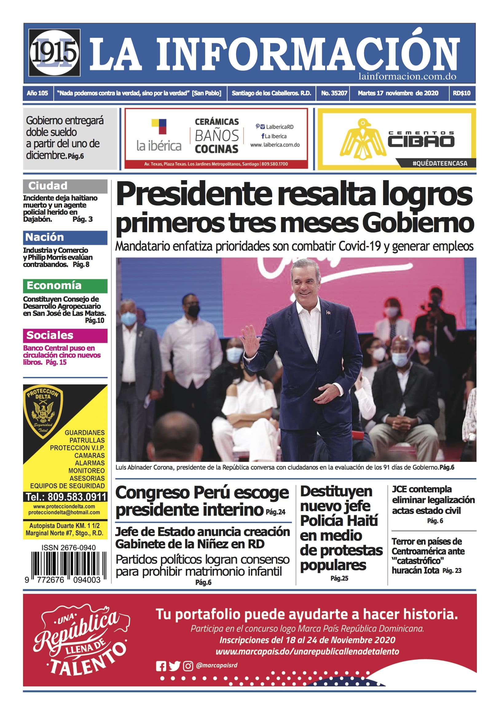 Portada Periódico La Información, Martes 17 de Noviembre, 2020