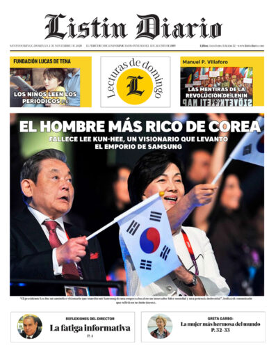Portada Periódico Listín Diario, Domingo 01 de Noviembre, 2020