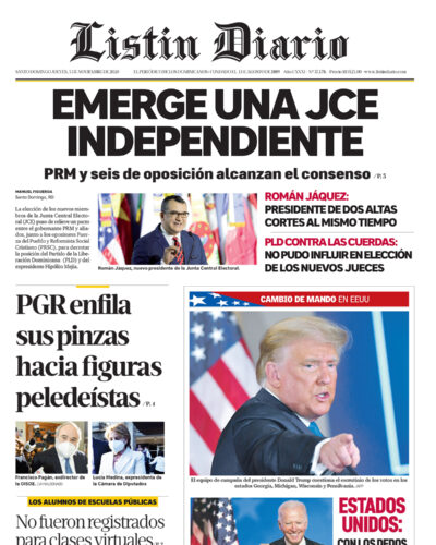 Portada Periódico Listín Diario, Jueves 05 de Noviembre, 2020