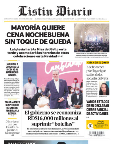 Portada Periódico Listín Diario, Martes 17 de Noviembre, 2020