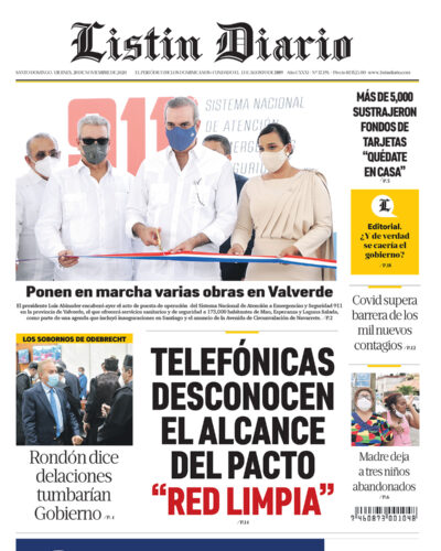 Portada Periódico Listín Diario, Viernes 20 de Noviembre, 2020