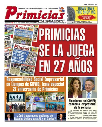 Portada Periódico Primicias, Domingo 08 de Noviembre, 2020