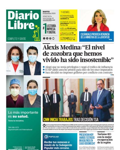 Portada Periódico Diario Libre, Martes 08 de Diciembre, 2020