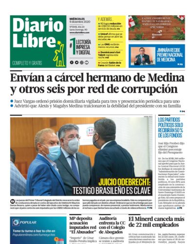 Portada Periódico Diario Libre, Miércoles 09 de Diciembre, 2020